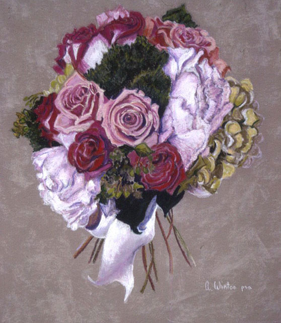 A Painting of a Bunch of White and Pink Flowers