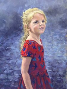 Portrait Painting of a Little Girl in Red With Blond Hair