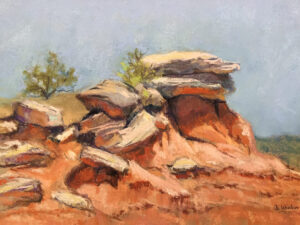 Field Sketch Painting of Bare Rocks in Brown