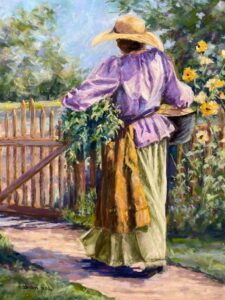 Painting of a Woman From Back carrying Grass and Harvest