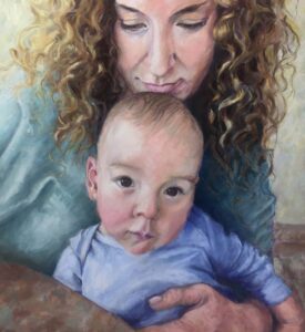Portrait Painting of Ilana and Asher a Baby and a Mother